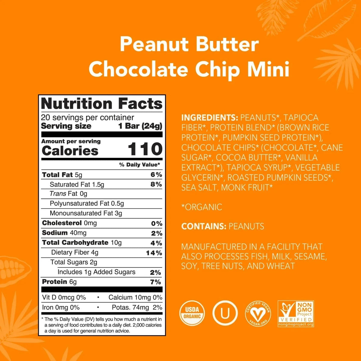 Peanut Butter Chocolate Chip - Mini Bars - A Better Snack for Every Day X2