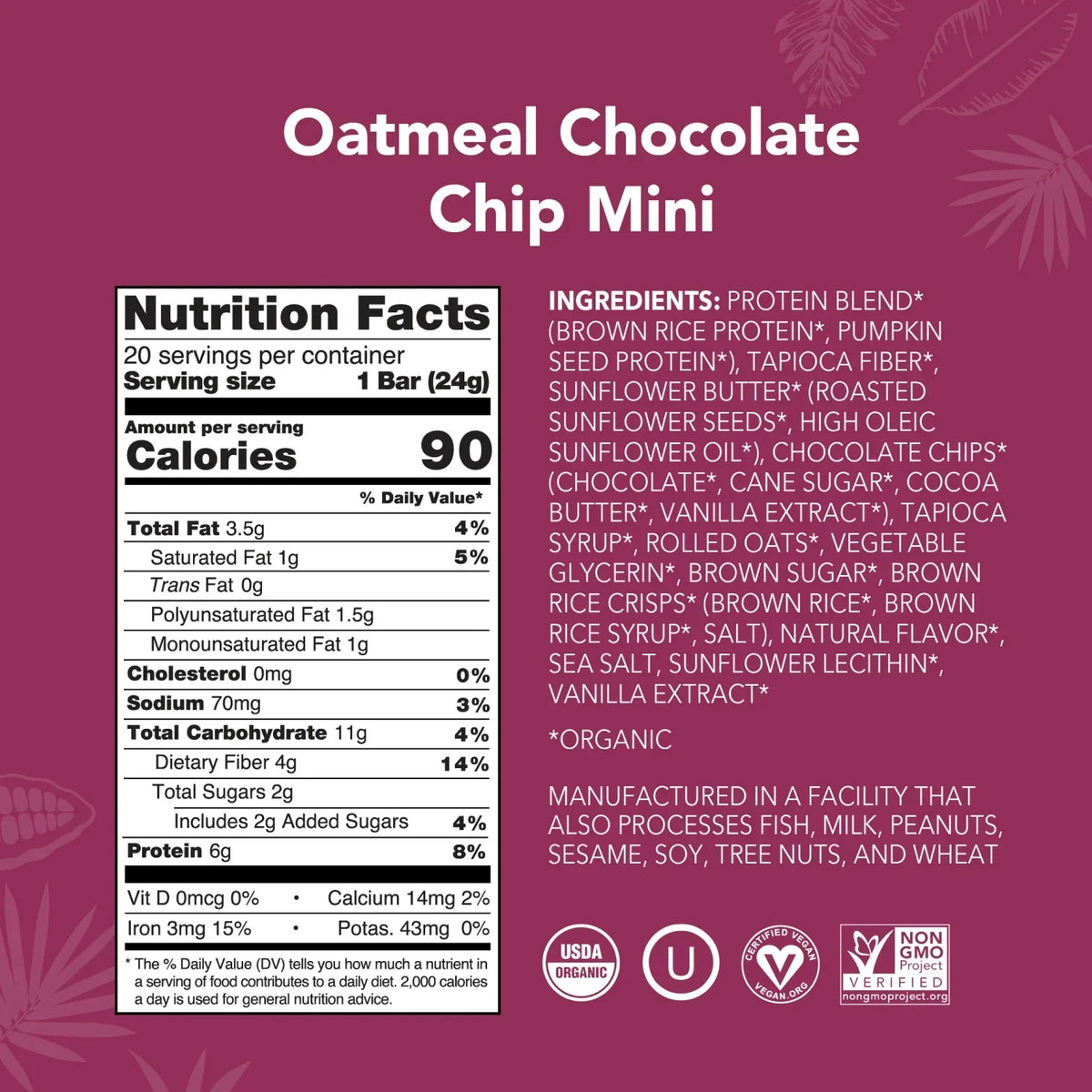 Oatmeal Chocolate Chip - Mini Bars - Protein-Packed and Ready to Go K8