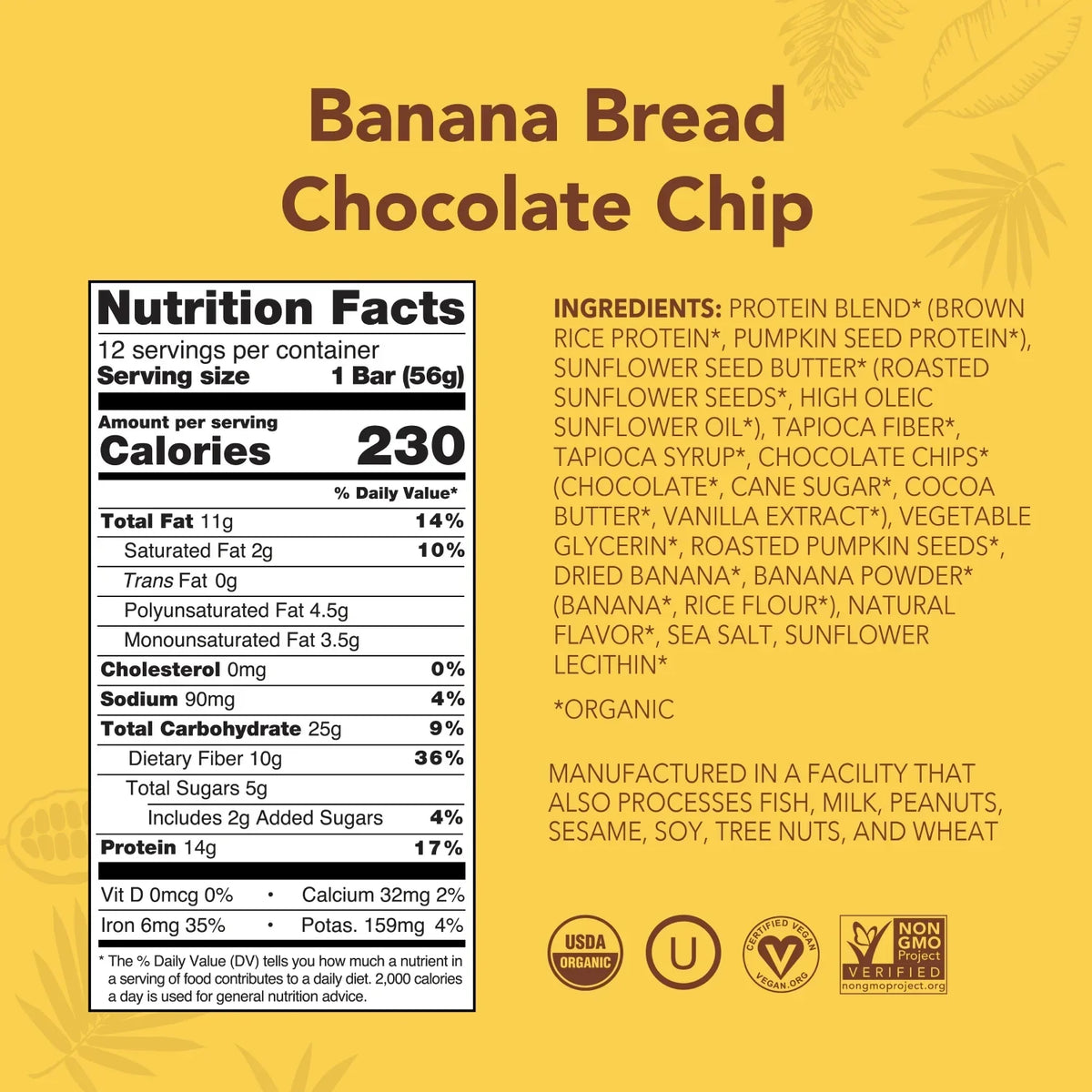 Banana Bread Chocolate Chip - Protein Bars - Plant-Based Fuel for Busy Days X6