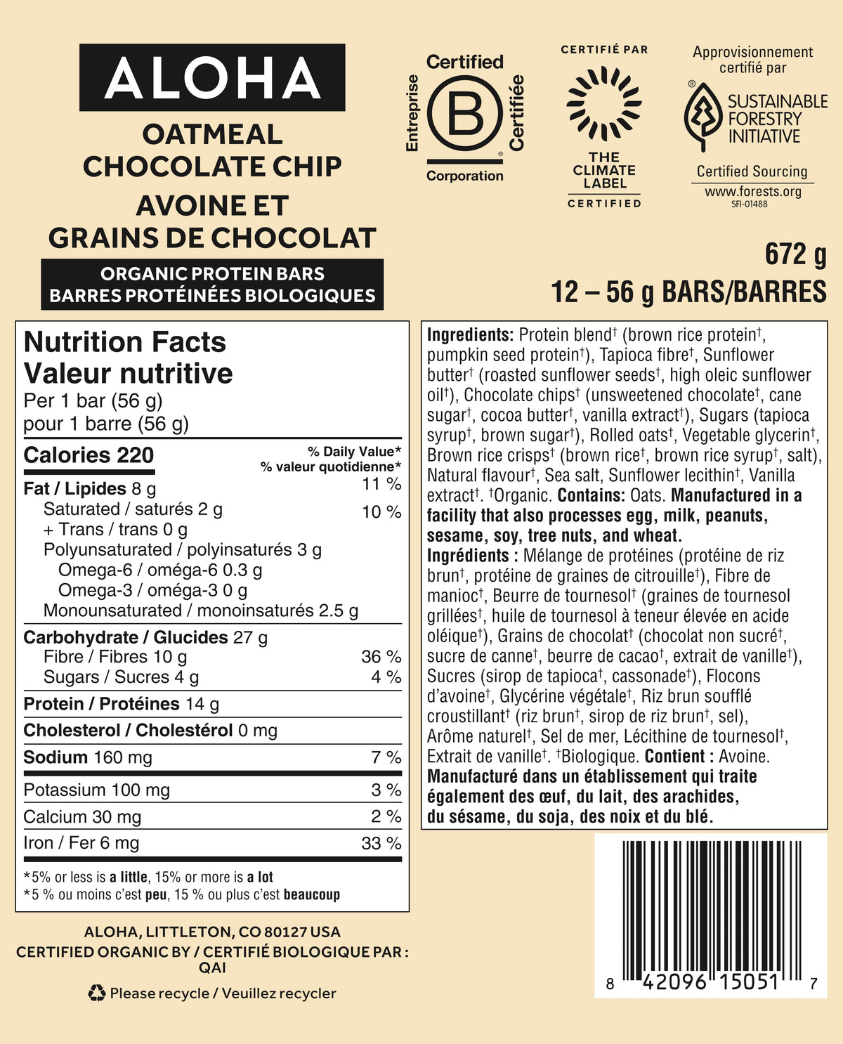 Oatmeal Chocolate Chip - Protein Bars (CAD) - Everyday Nutrition Made Delicious I8